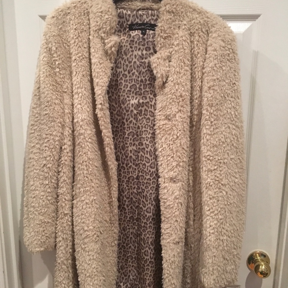 Kenneth Cole Tan Teddy Jacket with Leopard Lining